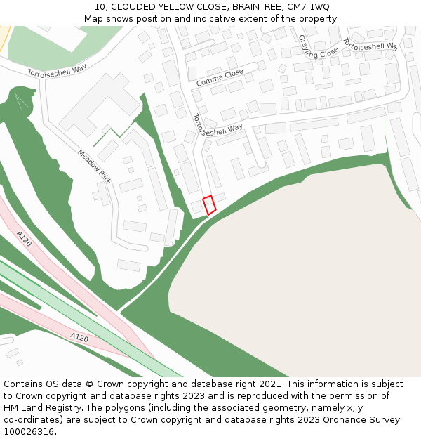 10, CLOUDED YELLOW CLOSE, BRAINTREE, CM7 1WQ: Location map and indicative extent of plot