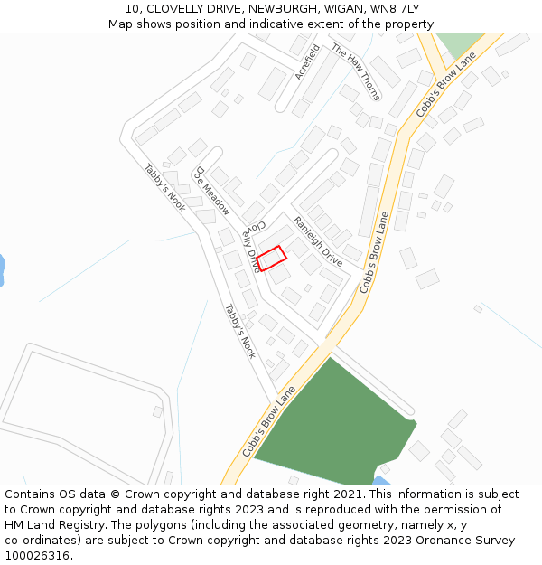 10, CLOVELLY DRIVE, NEWBURGH, WIGAN, WN8 7LY: Location map and indicative extent of plot