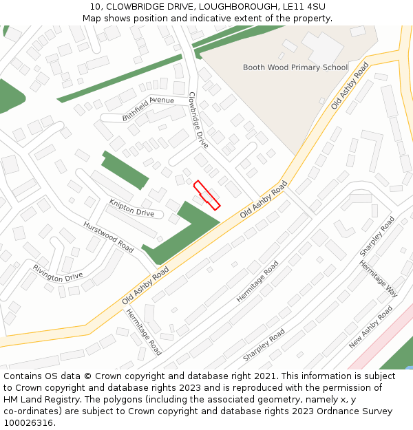 10, CLOWBRIDGE DRIVE, LOUGHBOROUGH, LE11 4SU: Location map and indicative extent of plot