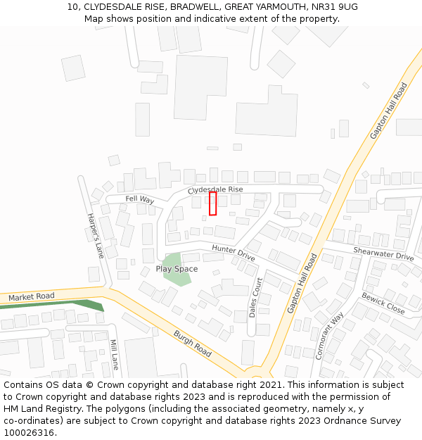 10, CLYDESDALE RISE, BRADWELL, GREAT YARMOUTH, NR31 9UG: Location map and indicative extent of plot