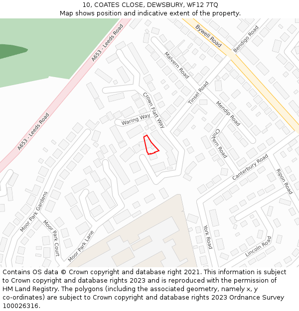 10, COATES CLOSE, DEWSBURY, WF12 7TQ: Location map and indicative extent of plot