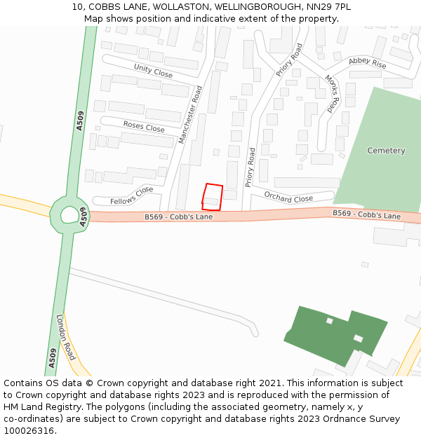 10, COBBS LANE, WOLLASTON, WELLINGBOROUGH, NN29 7PL: Location map and indicative extent of plot