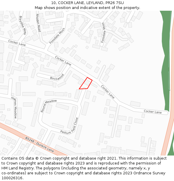 10, COCKER LANE, LEYLAND, PR26 7SU: Location map and indicative extent of plot