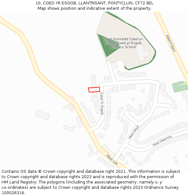 10, COED YR ESGOB, LLANTRISANT, PONTYCLUN, CF72 8EL: Location map and indicative extent of plot