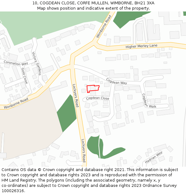 10, COGDEAN CLOSE, CORFE MULLEN, WIMBORNE, BH21 3XA: Location map and indicative extent of plot