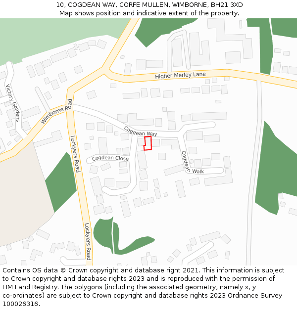 10, COGDEAN WAY, CORFE MULLEN, WIMBORNE, BH21 3XD: Location map and indicative extent of plot