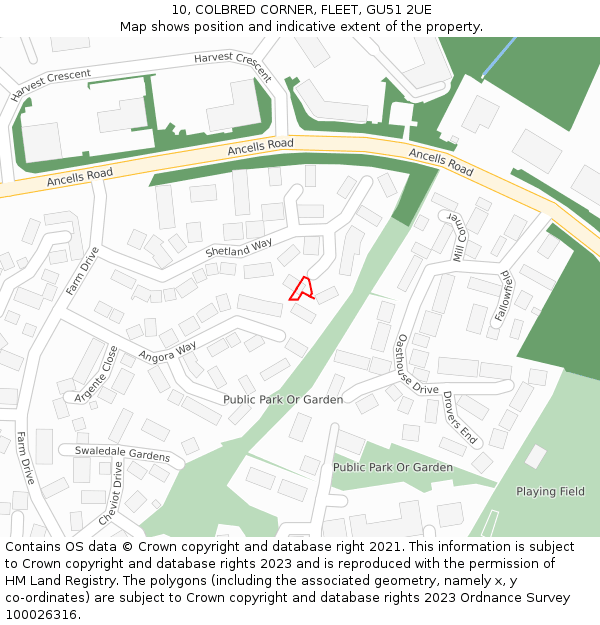10, COLBRED CORNER, FLEET, GU51 2UE: Location map and indicative extent of plot