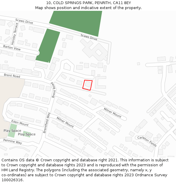 10, COLD SPRINGS PARK, PENRITH, CA11 8EY: Location map and indicative extent of plot