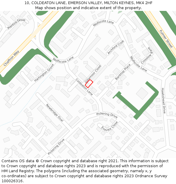 10, COLDEATON LANE, EMERSON VALLEY, MILTON KEYNES, MK4 2HF: Location map and indicative extent of plot