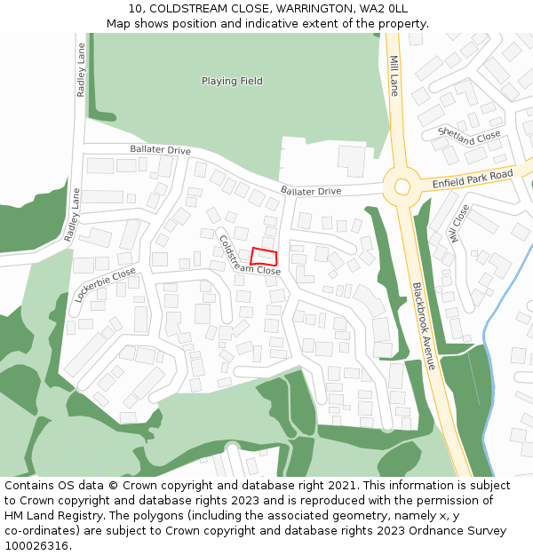 10, COLDSTREAM CLOSE, WARRINGTON, WA2 0LL: Location map and indicative extent of plot