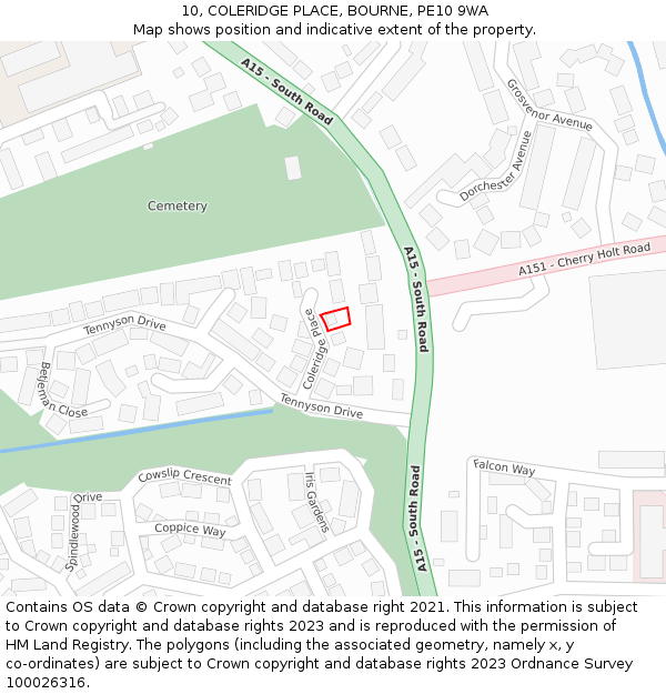 10, COLERIDGE PLACE, BOURNE, PE10 9WA: Location map and indicative extent of plot