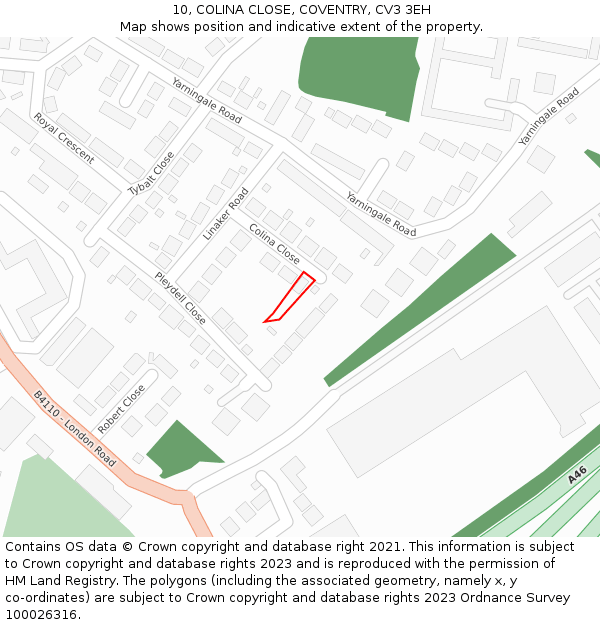 10, COLINA CLOSE, COVENTRY, CV3 3EH: Location map and indicative extent of plot