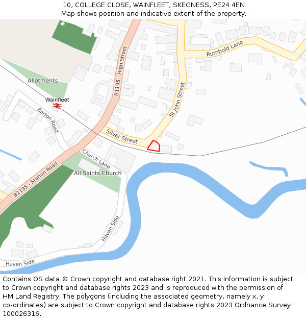 10, COLLEGE CLOSE, WAINFLEET, SKEGNESS, PE24 4EN: Location map and indicative extent of plot