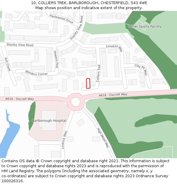 10, COLLIERS TREK, BARLBOROUGH, CHESTERFIELD, S43 4WE: Location map and indicative extent of plot