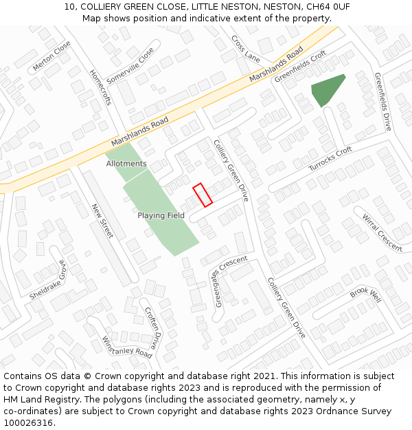 10, COLLIERY GREEN CLOSE, LITTLE NESTON, NESTON, CH64 0UF: Location map and indicative extent of plot