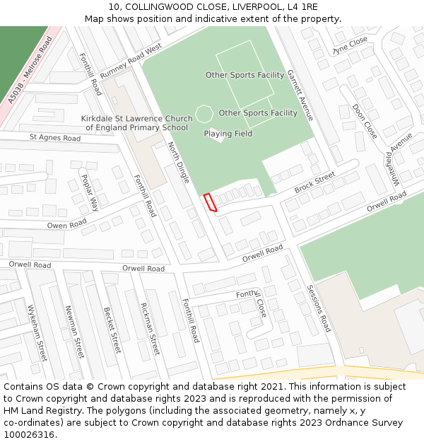 10, COLLINGWOOD CLOSE, LIVERPOOL, L4 1RE: Location map and indicative extent of plot