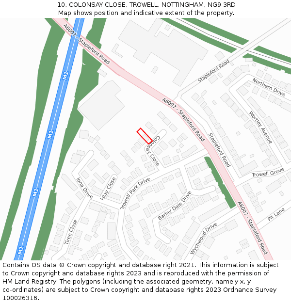 10, COLONSAY CLOSE, TROWELL, NOTTINGHAM, NG9 3RD: Location map and indicative extent of plot