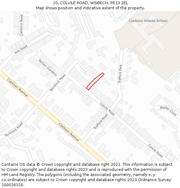 10, COLVILE ROAD, WISBECH, PE13 2EL: Location map and indicative extent of plot