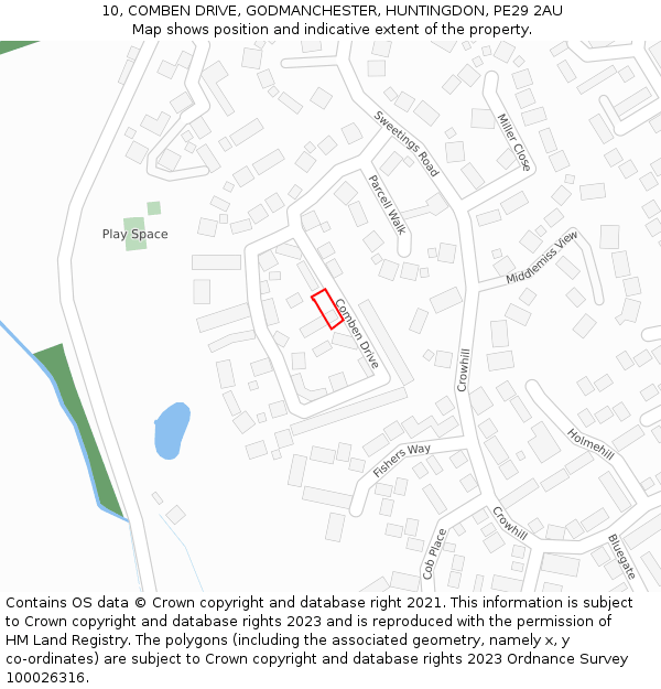 10, COMBEN DRIVE, GODMANCHESTER, HUNTINGDON, PE29 2AU: Location map and indicative extent of plot