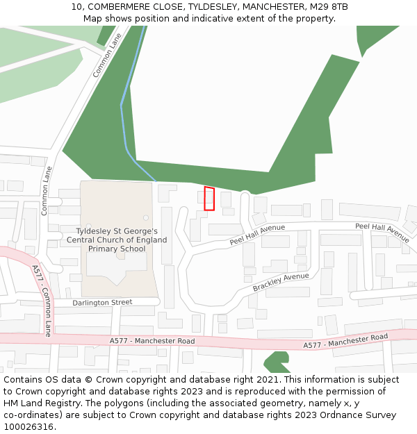 10, COMBERMERE CLOSE, TYLDESLEY, MANCHESTER, M29 8TB: Location map and indicative extent of plot