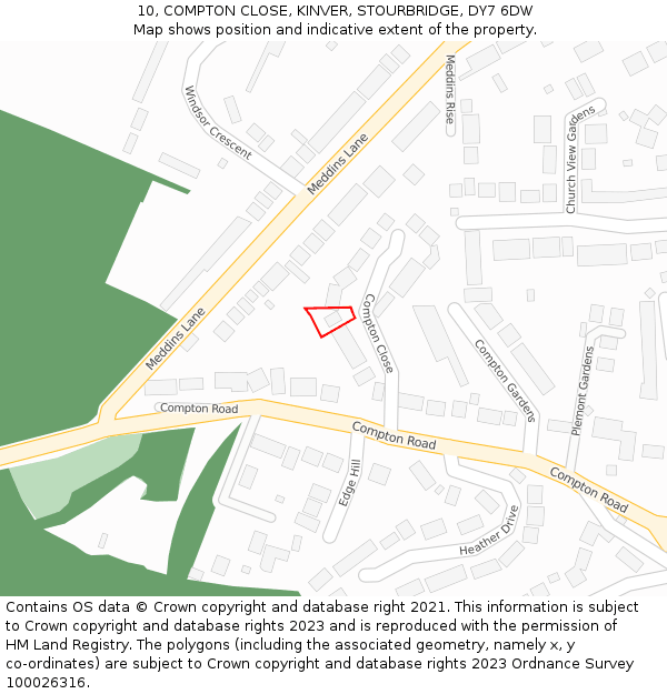10, COMPTON CLOSE, KINVER, STOURBRIDGE, DY7 6DW: Location map and indicative extent of plot