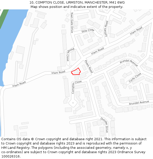 10, COMPTON CLOSE, URMSTON, MANCHESTER, M41 6WG: Location map and indicative extent of plot