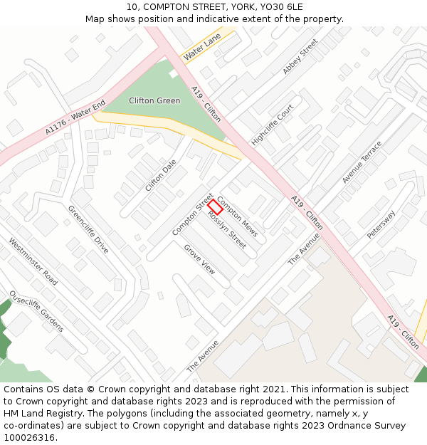 10, COMPTON STREET, YORK, YO30 6LE: Location map and indicative extent of plot