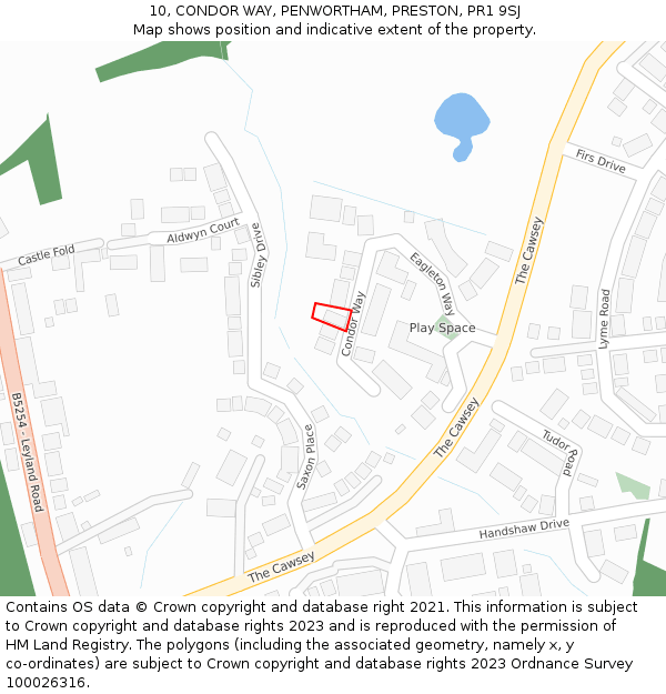 10, CONDOR WAY, PENWORTHAM, PRESTON, PR1 9SJ: Location map and indicative extent of plot