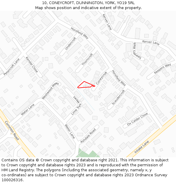 10, CONEYCROFT, DUNNINGTON, YORK, YO19 5RL: Location map and indicative extent of plot