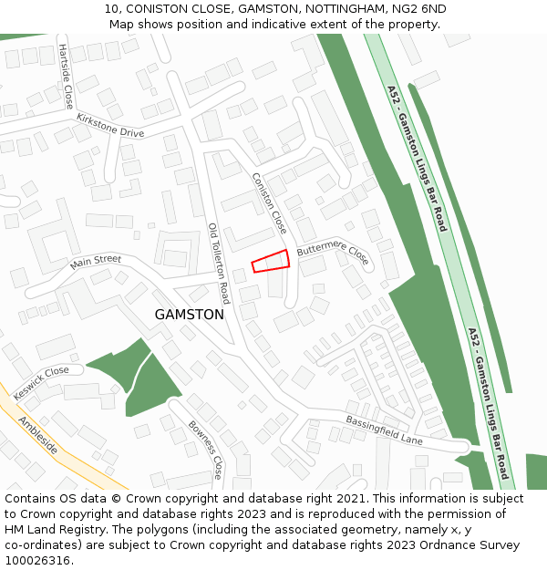 10, CONISTON CLOSE, GAMSTON, NOTTINGHAM, NG2 6ND: Location map and indicative extent of plot