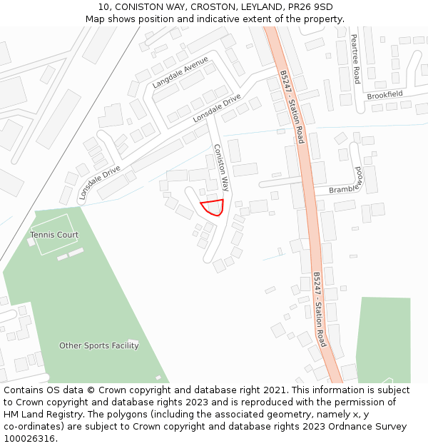 10, CONISTON WAY, CROSTON, LEYLAND, PR26 9SD: Location map and indicative extent of plot