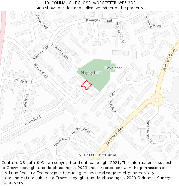 10, CONNAUGHT CLOSE, WORCESTER, WR5 3DR: Location map and indicative extent of plot