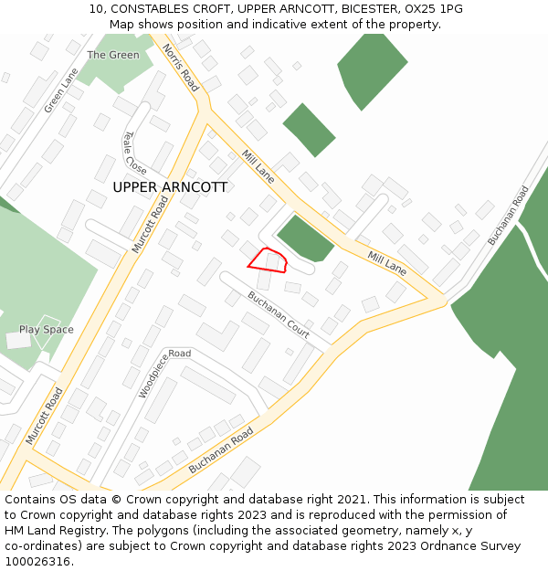 10, CONSTABLES CROFT, UPPER ARNCOTT, BICESTER, OX25 1PG: Location map and indicative extent of plot