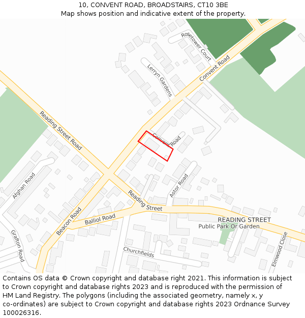 10, CONVENT ROAD, BROADSTAIRS, CT10 3BE: Location map and indicative extent of plot