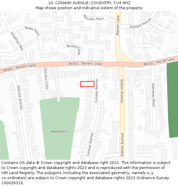 10, CONWAY AVENUE, COVENTRY, CV4 9HZ: Location map and indicative extent of plot