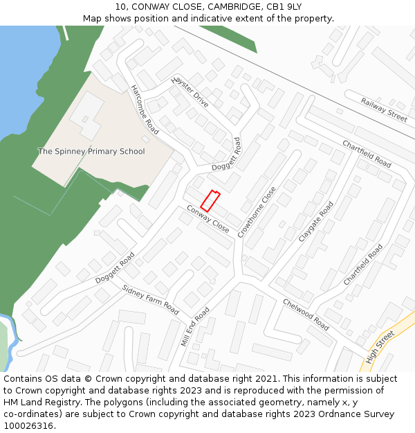 10, CONWAY CLOSE, CAMBRIDGE, CB1 9LY: Location map and indicative extent of plot