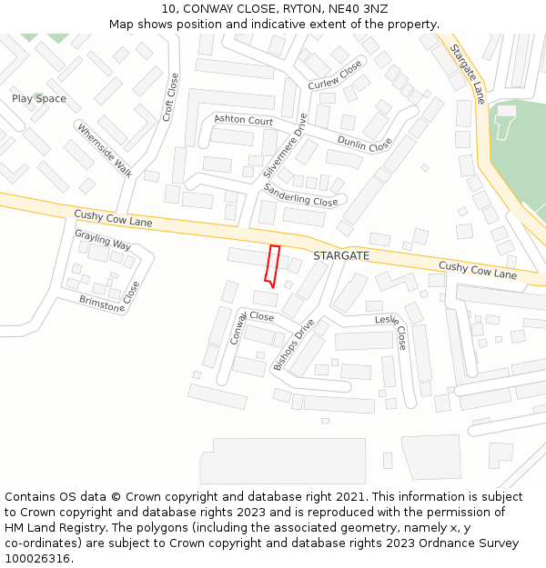 10, CONWAY CLOSE, RYTON, NE40 3NZ: Location map and indicative extent of plot