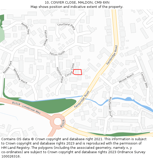 10, CONYER CLOSE, MALDON, CM9 6XN: Location map and indicative extent of plot