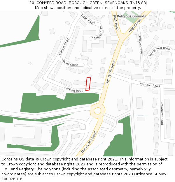 10, CONYERD ROAD, BOROUGH GREEN, SEVENOAKS, TN15 8RJ: Location map and indicative extent of plot