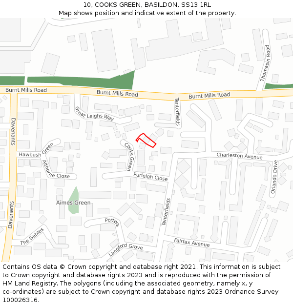 10, COOKS GREEN, BASILDON, SS13 1RL: Location map and indicative extent of plot