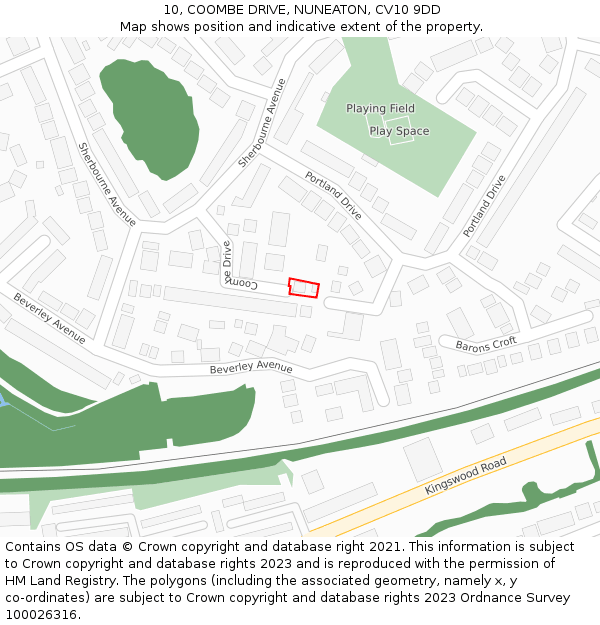 10, COOMBE DRIVE, NUNEATON, CV10 9DD: Location map and indicative extent of plot