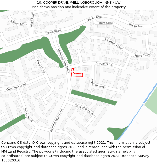 10, COOPER DRIVE, WELLINGBOROUGH, NN8 4UW: Location map and indicative extent of plot