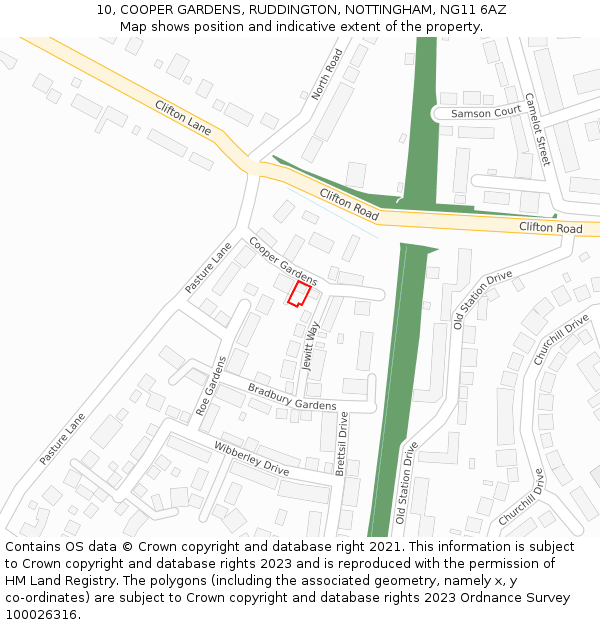 10, COOPER GARDENS, RUDDINGTON, NOTTINGHAM, NG11 6AZ: Location map and indicative extent of plot