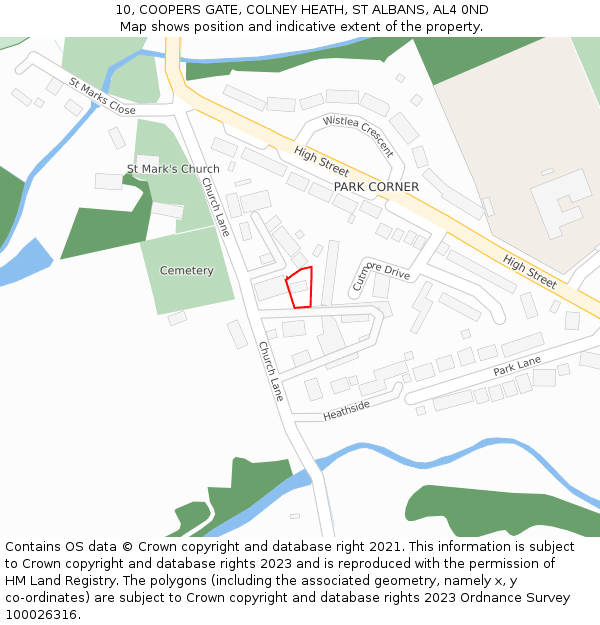 10, COOPERS GATE, COLNEY HEATH, ST ALBANS, AL4 0ND: Location map and indicative extent of plot