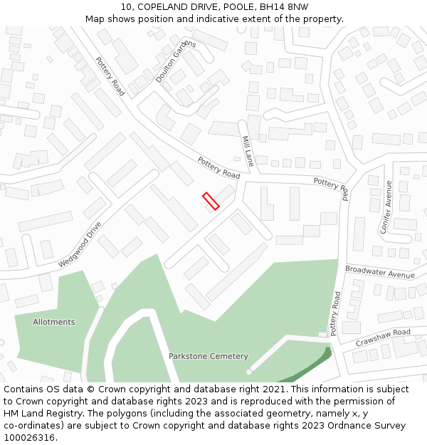 10, COPELAND DRIVE, POOLE, BH14 8NW: Location map and indicative extent of plot