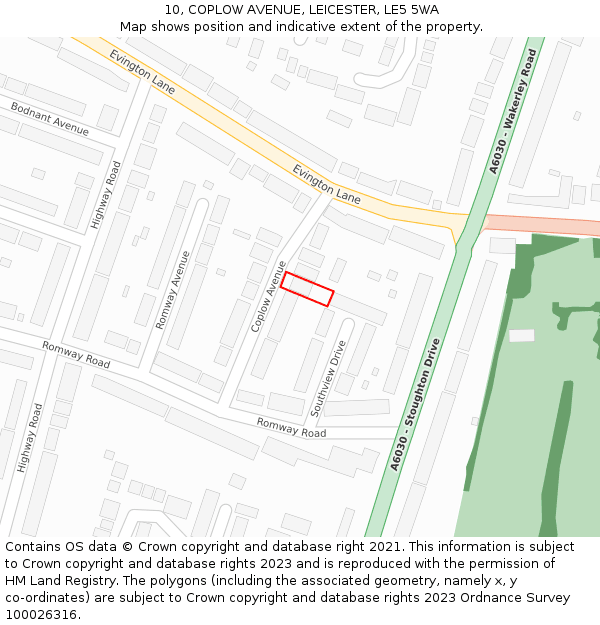 10, COPLOW AVENUE, LEICESTER, LE5 5WA: Location map and indicative extent of plot