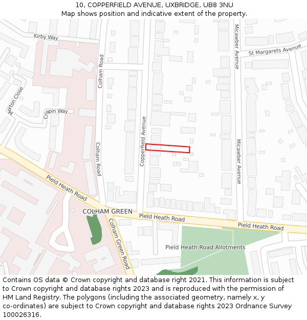 10, COPPERFIELD AVENUE, UXBRIDGE, UB8 3NU: Location map and indicative extent of plot