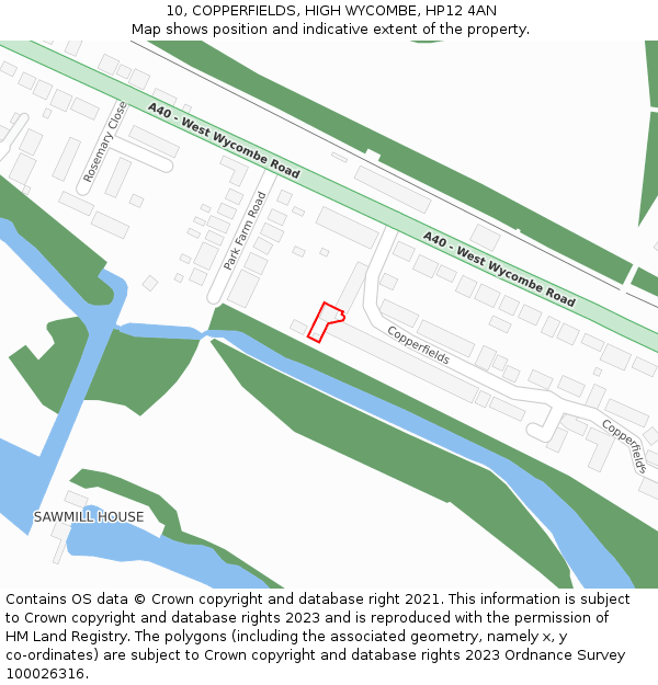 10, COPPERFIELDS, HIGH WYCOMBE, HP12 4AN: Location map and indicative extent of plot