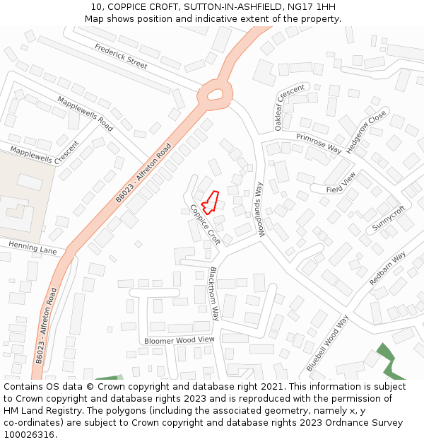 10, COPPICE CROFT, SUTTON-IN-ASHFIELD, NG17 1HH: Location map and indicative extent of plot