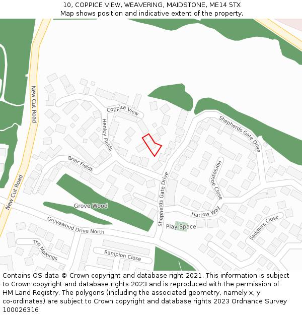 10, COPPICE VIEW, WEAVERING, MAIDSTONE, ME14 5TX: Location map and indicative extent of plot